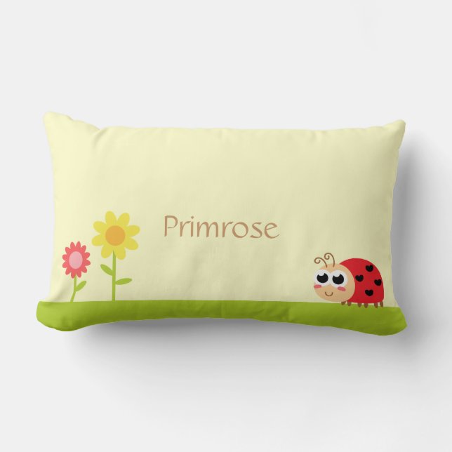 Gullig babynyckelpiga med hjärtafläckar i en lumbarkudde (Framsida)