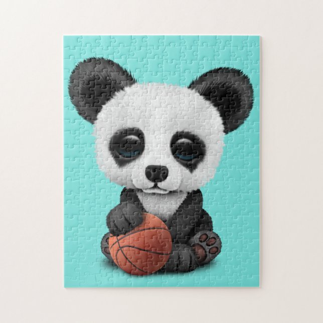 Gullig babyPanda som leker med basket Pussel (Vertikal)