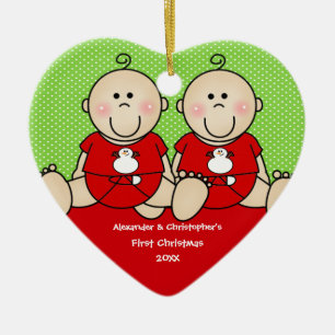 Gullig babytwins första prydnad för jul julgransprydnad keramik