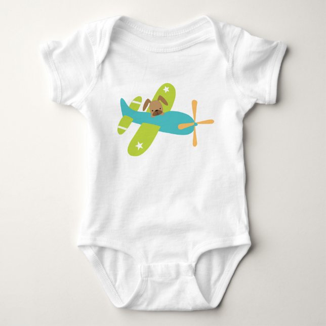 Gullig babyvalphund i flygplan tee shirt (Framsida)