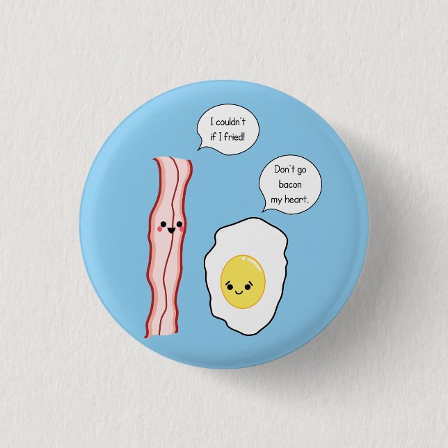 Gullig bacon- och äggtecknad knapp (Framsida)