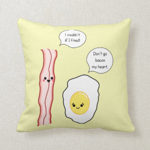 Gullig bacon- och äggtecknad kudde