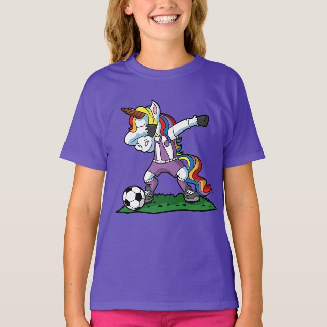 Gullig badda Unicornfotboll T Shirt (Framsida)