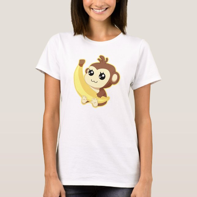 Gullig banan för Kawaii apainnehav Tee Shirt (Framsida)