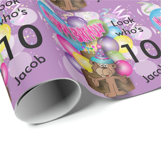 Gullig barns födelsedag för ballongapalilor presentpapper (Rullad Hörn)