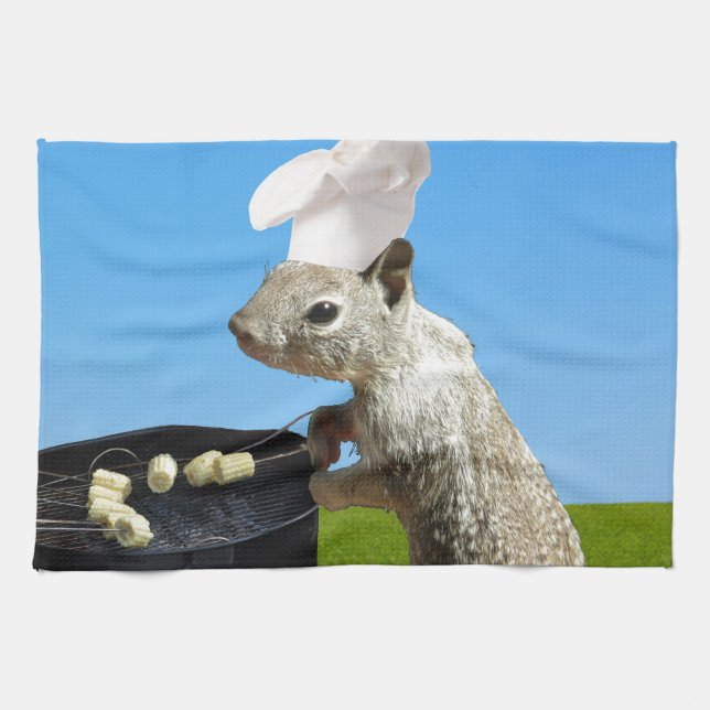 Gullig BBQing ekorre Kökshandduk (Horisontell)