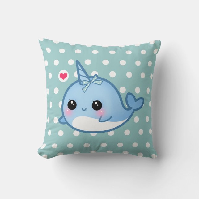 Gullig bebis som är narwhal på polka dots kudde (Framsida)