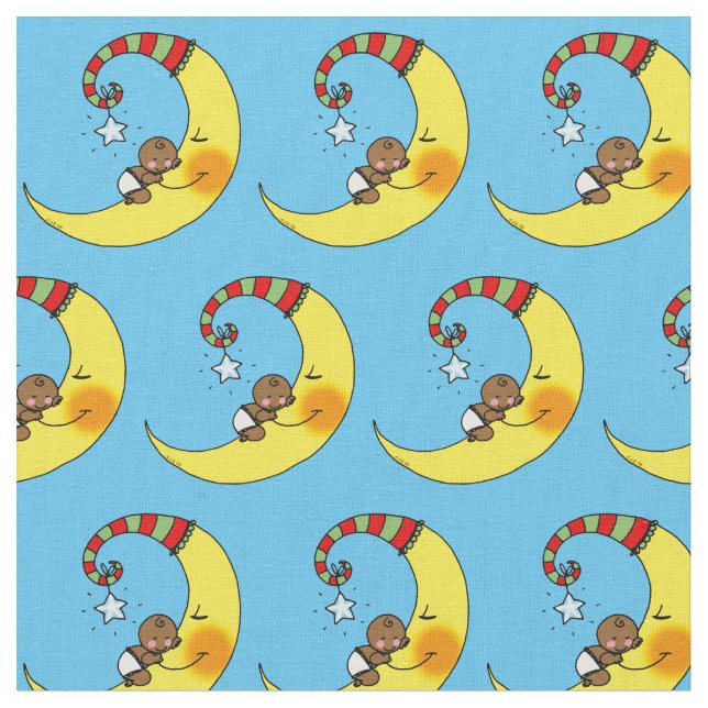 gullig bebis som sovar på gul månebarnkammare tyg (Närbild)