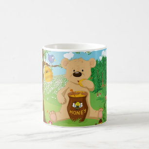 Gullig björn som äter honung kaffemugg