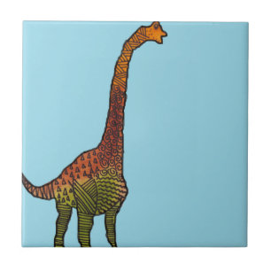 Gullig blått lurar brachiosaurusdinosaurkonst kakelplatta