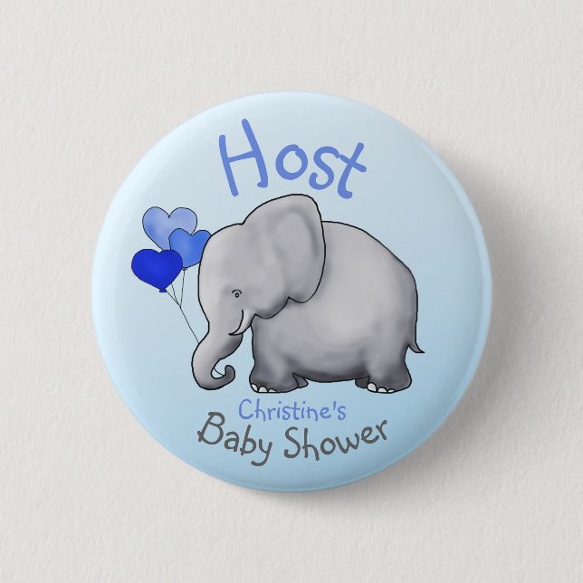 Gullig blått sväller elefanten som baby shower knapp (Framsida)