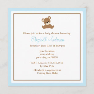 Gullig blåttbjörnbaby shower inbjudningar