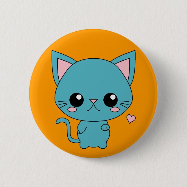 Gullig blåttKawaii katt Knapp (Framsida)
