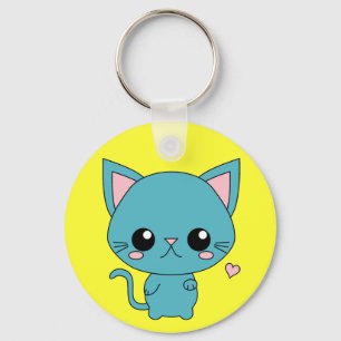 Gullig blåttKawaii katt Nyckelring
