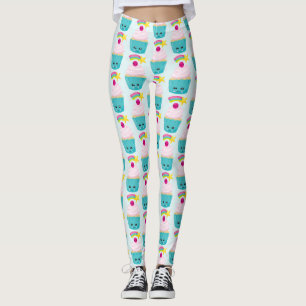 Gullig blåttmuffin med Kawaii ansikte Leggings