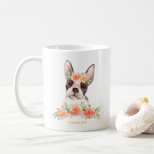 Gullig blommigt för persika för vattenfärgBosto Kaffemugg