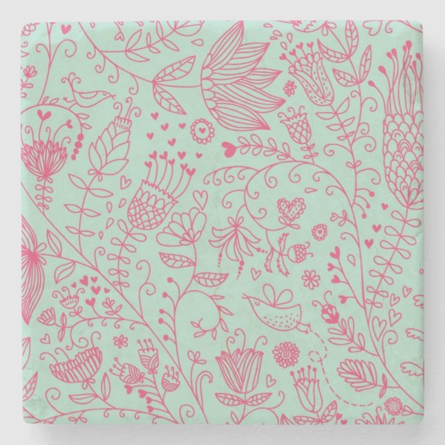 Gullig blommönster för sommar stenunderlägg (Framsidan)