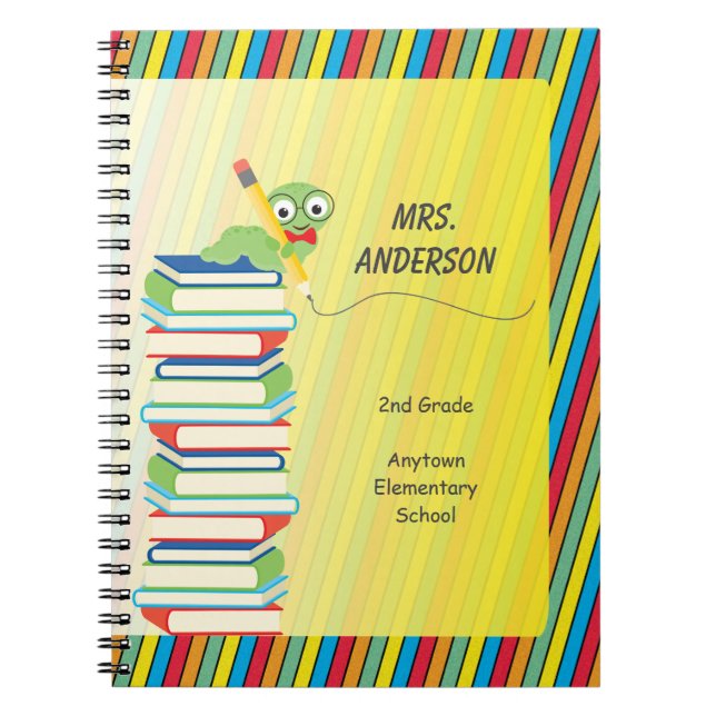 Gullig bokmalsitta på bokpersonlig anteckningsbok med spiral (Framsidan)