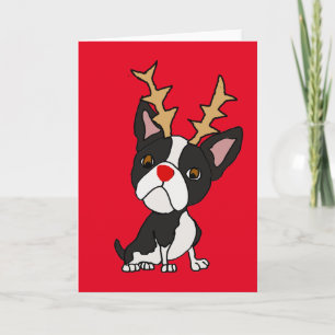Gullig Boston Terrier med renhorn på Helgkort