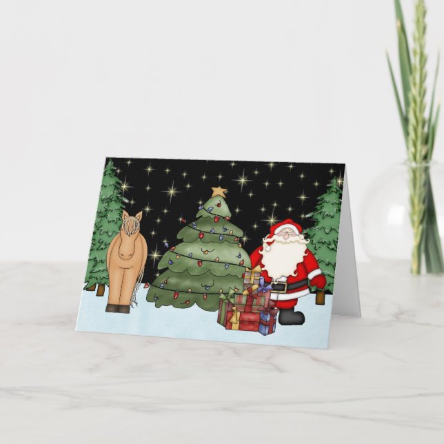 Gullig brun häst och Santa god julhelgdag Helgkort (Framsida)