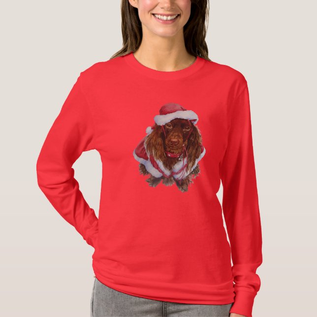 Gullig brun spaniel i den julsanta dräkten tee shirt (Framsida)