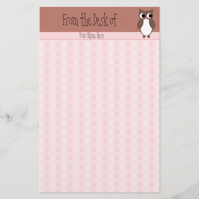 Gullig brun ugglaanpassningsbar brevpapper (Framsida)