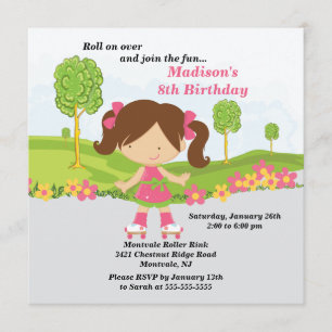 Gullig brunettflicka som åker skridskor inbjudningar