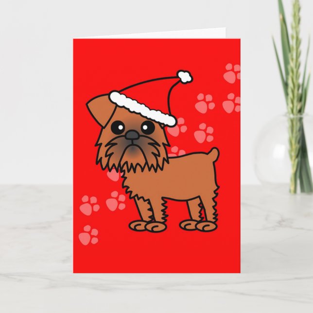 Gullig Bryssel Griffon tecknadSanta hatt Helgkort (Framsida)