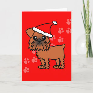 Gullig Bryssel Griffon tecknadSanta hatt Helgkort