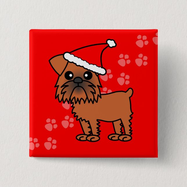 Gullig Bryssel Griffon tecknadSanta hatt Knapp (Framsida)