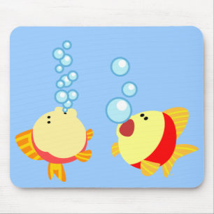 Gullig bubblandetecknadfisk Mousepad Musmatta