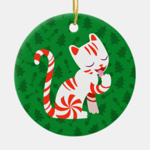 Gullig candy canekatt julgransprydnad keramik