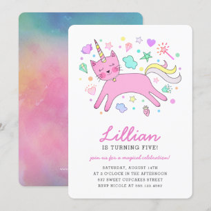 Gullig Caticorn Magical födelsedag Inbjudningar