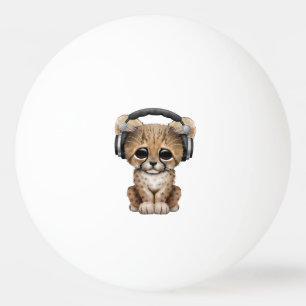 Gullig Cheetahunge Dj som ha på sig hörlurar Pingisboll