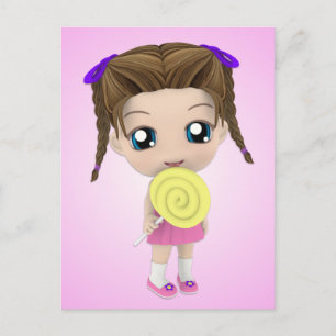 Gullig Chibi flickavykort Vykort