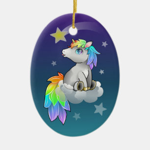 Gullig Chibi unicorn-, regnbåge- och Julgransprydnad Keramik