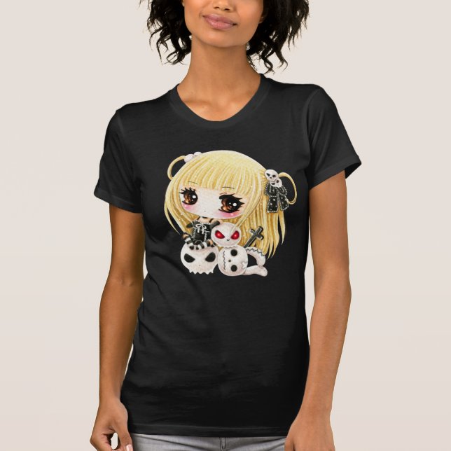 Gullig chibiflicka- och kawaiidöskallar t-shirt (Framsida)