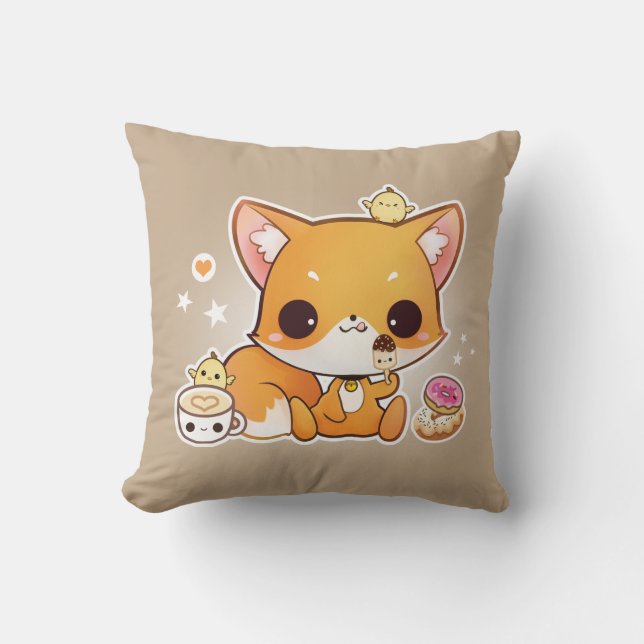 Gullig chibiräv med kawaiiglass kudde (Framsida)