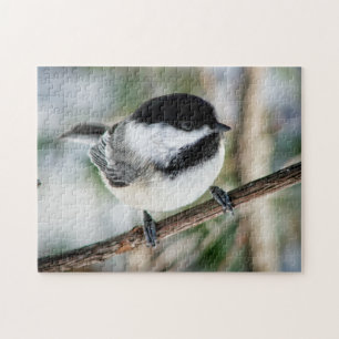 Gullig Chickadee i vinter Pussel