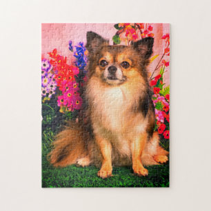 Gullig Chihuahua Amid vår blommor Pussel