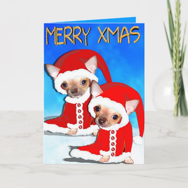 gullig chihuahua Santa Helgkort (Framsida)