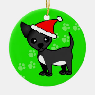 Gullig ChihuahuatecknadSanta hatt - svart Julgransprydnad Keramik