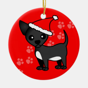 Gullig ChihuahuatecknadSanta hatt - svart Julgransprydnad Keramik
