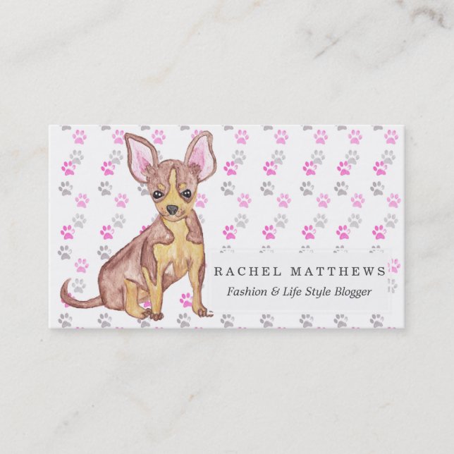 Gullig Chihuahuavalp i vattenfärg och tass avtryck Visitkort (Framsida)