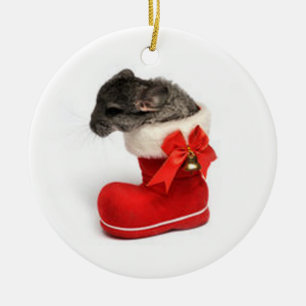 Gullig Chinchilla i julstrumpa Julgransprydnad Keramik