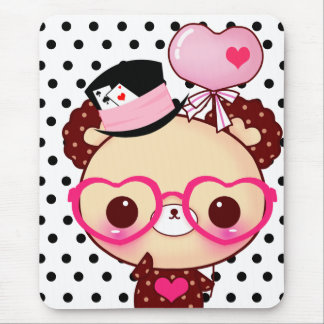 Gullig chokladbjörn med rosa exponeringsglas musmatta