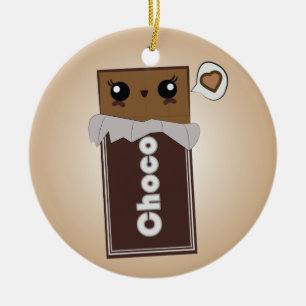 Gullig chokladpubprydnad julgransprydnad keramik