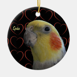 Gullig Cockatiel och hjärtor Julgransprydnad Keramik