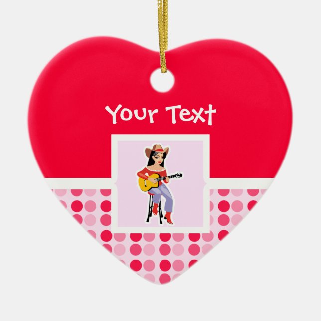 Gullig Cowgirl med gitarren Julgransprydnad Keramik (Framsidan)