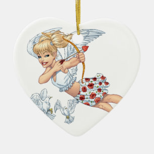 Gullig Cupidängel med kärlekpilen vid Al Rio Julgransprydnad Keramik